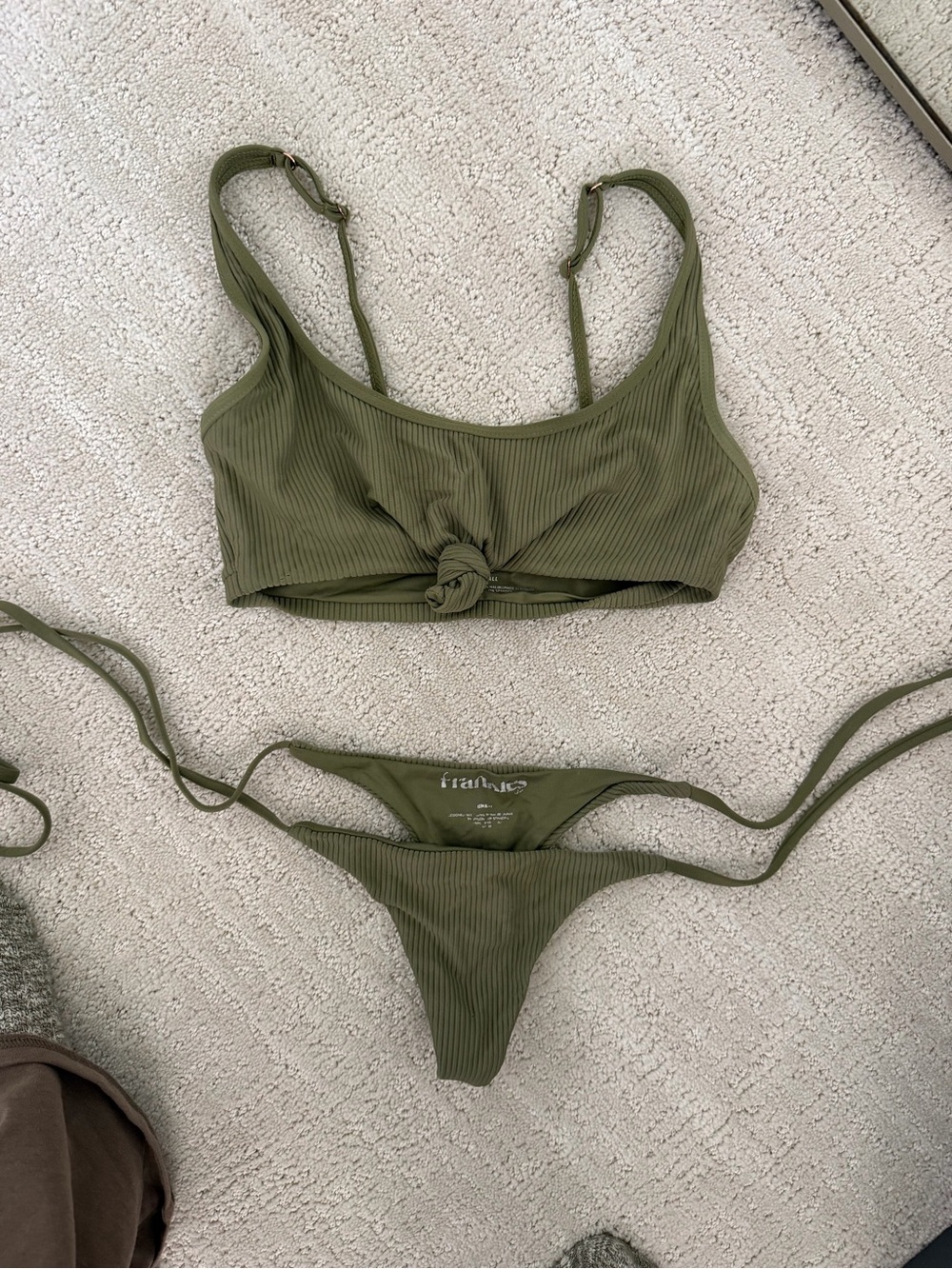 Frankie’s bikinis Olive Ribbed Tie-Front Bikini Set - Women Swim